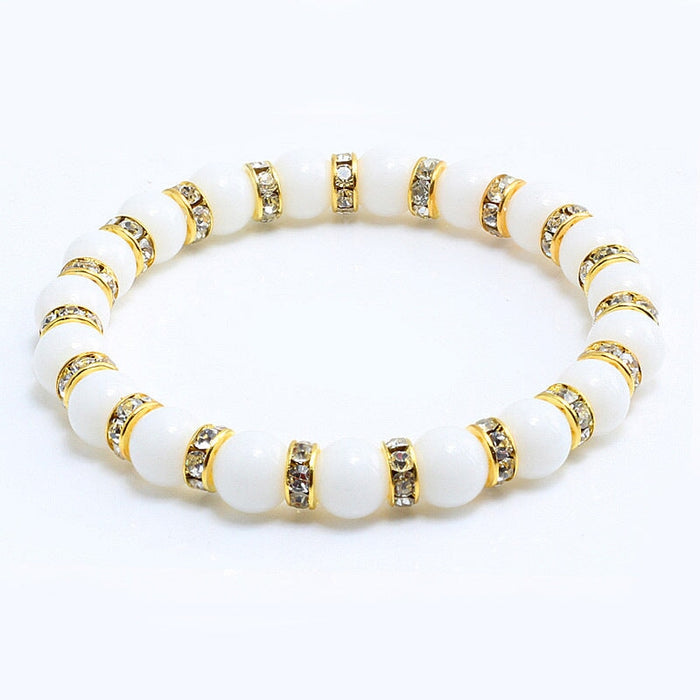 Wholesale Natural Stone 8mm White Porcelain Beaded Rhinestone Bracelet JDC-BT-JiuJ018 Bracelet 九江 Wholesale Jewelry JoyasDeChina Joyas De China