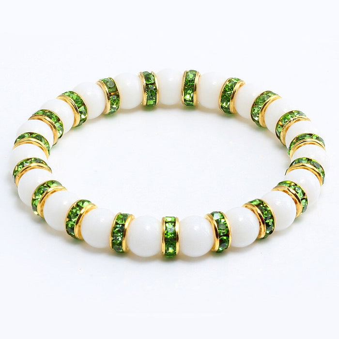 Wholesale Natural Stone 8mm White Porcelain Beaded Rhinestone Bracelet JDC-BT-JiuJ018 Bracelet 九江 green Wholesale Jewelry JoyasDeChina Joyas De China