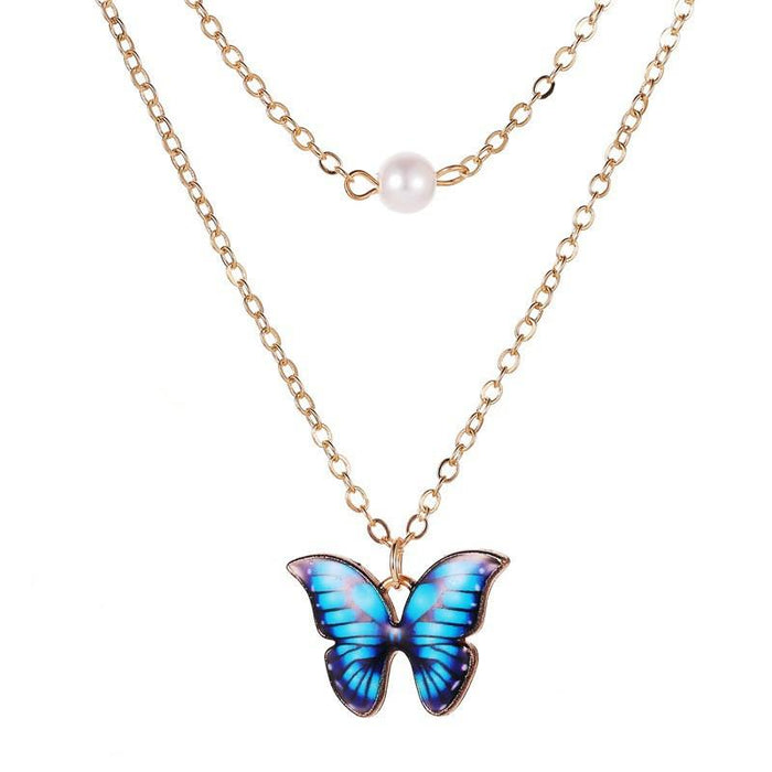 Bulk Jewelry Wholesale necklace butterfly color double-layered pearls JDC-NE-xc008 Wholesale factory from China YIWU China