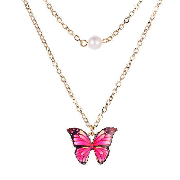 Bulk Jewelry Wholesale necklace butterfly color double-layered pearls JDC-NE-xc008 Wholesale factory from China YIWU China