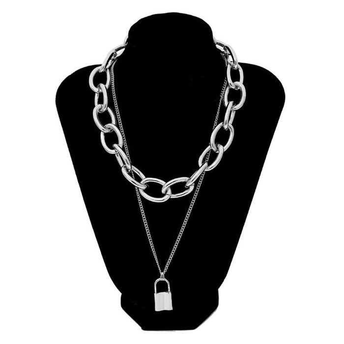 Bulk Jewelry Wholesale necklace double hip hop heart lock hanging JDC-NE-xc027 Wholesale factory from China YIWU China