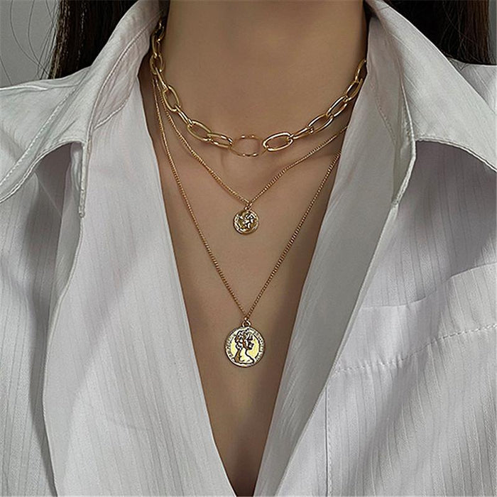 Bulk Jewelry Wholesale necklace head like coin geometry multi-layered JDC-NE-xc017 Wholesale factory from China YIWU China