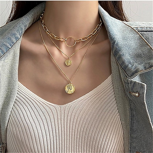 Bulk Jewelry Wholesale necklace head like coin geometry multi-layered JDC-NE-xc017 Wholesale factory from China YIWU China