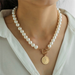 Bulk Jewelry Wholesale Necklace human head coin pearl one word buckle open collarbone chain JDC-NE-xc025 Wholesale factory from China YIWU China