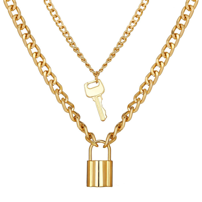 Bulk Jewelry Wholesale necklace key lock multilayer vintage alloy double layer JDC-NE-xc081 Wholesale factory from China YIWU China