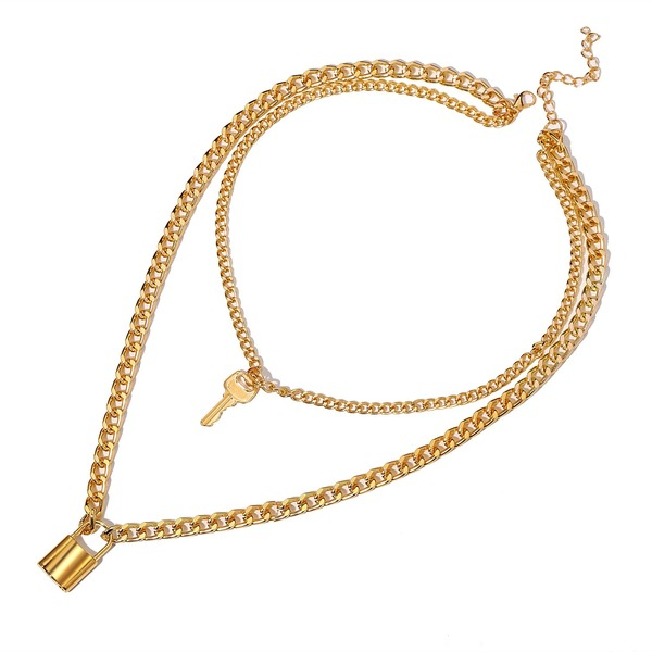 Bulk Jewelry Wholesale necklace key lock multilayer vintage alloy double layer JDC-NE-xc081 Wholesale factory from China YIWU China