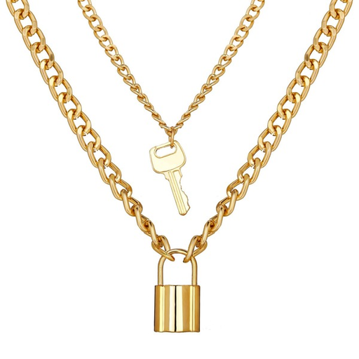 Bulk Jewelry Wholesale necklace key lock multilayer vintage alloy double layer JDC-NE-xc081 Wholesale factory from China YIWU China