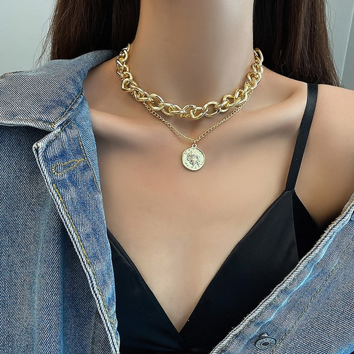 Bulk Jewelry Wholesale necklace retro portrait exaggerated thick double personality chainJDC-NE-xc145 Wholesale factory from China YIWU China