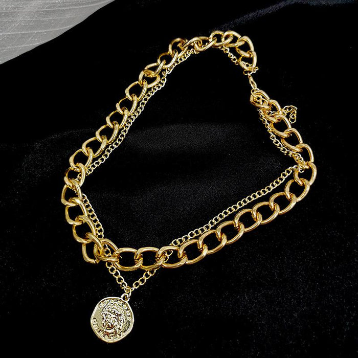 Bulk Jewelry Wholesale necklace retro portrait exaggerated thick double personality chainJDC-NE-xc145 Wholesale factory from China YIWU China