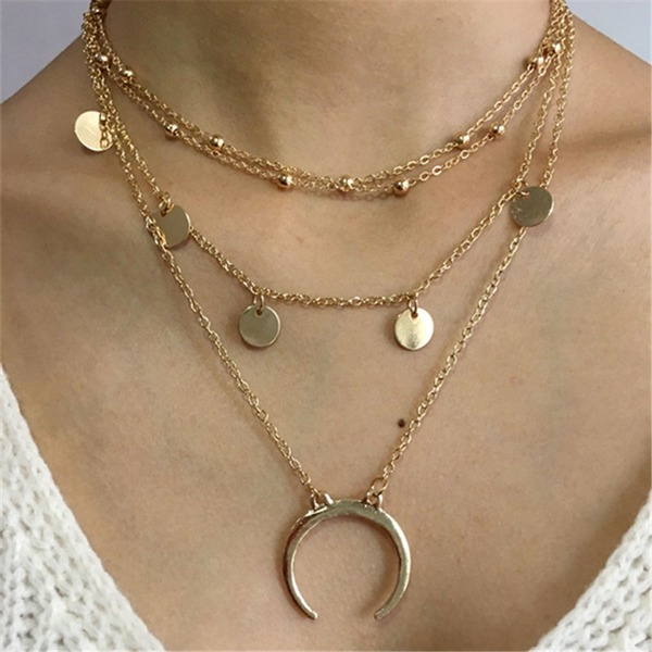 Bulk Jewelry Wholesale Necklace round piece moon hanging multi-layer round bead lock falling boneJDC-NE-xc177 Wholesale factory from China YIWU China