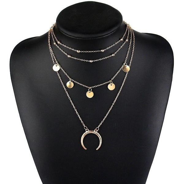 Bulk Jewelry Wholesale Necklace round piece moon hanging multi-layer round bead lock falling boneJDC-NE-xc177 Wholesale factory from China YIWU China