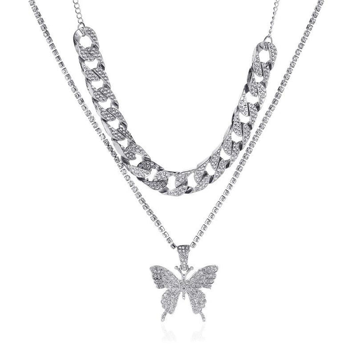 Bulk Jewelry Wholesale necklace silver alloy double butterfly necklace JDC-NE-D554 Wholesale factory from China YIWU China