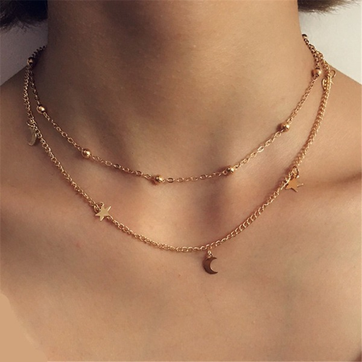 Bulk Jewelry Wholesale Necklace simple double Moon Star short round beads JDC-NE-xc167 Wholesale factory from China YIWU China