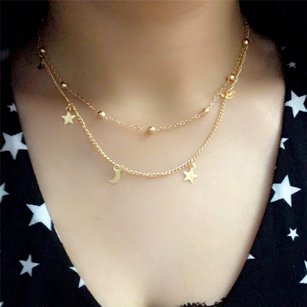 Bulk Jewelry Wholesale Necklace simple double Moon Star short round beads JDC-NE-xc167 Wholesale factory from China YIWU China