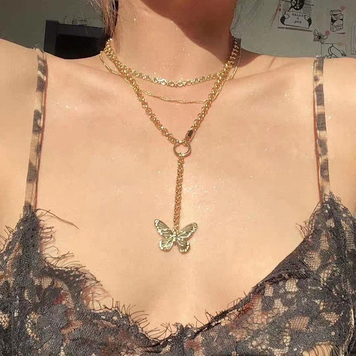 Bulk Jewelry Wholesale necklaces butterfly double fold wear thick chain JDC-NE-xc028 Wholesale factory from China YIWU China