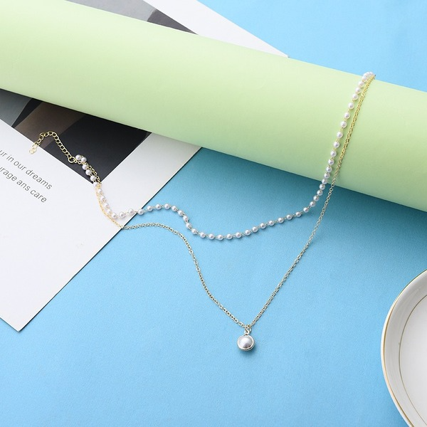 Bulk Jewelry Wholesale Necklaces White double layer imitation pearl pendant JDC-NE-cy047 Wholesale factory from China YIWU China