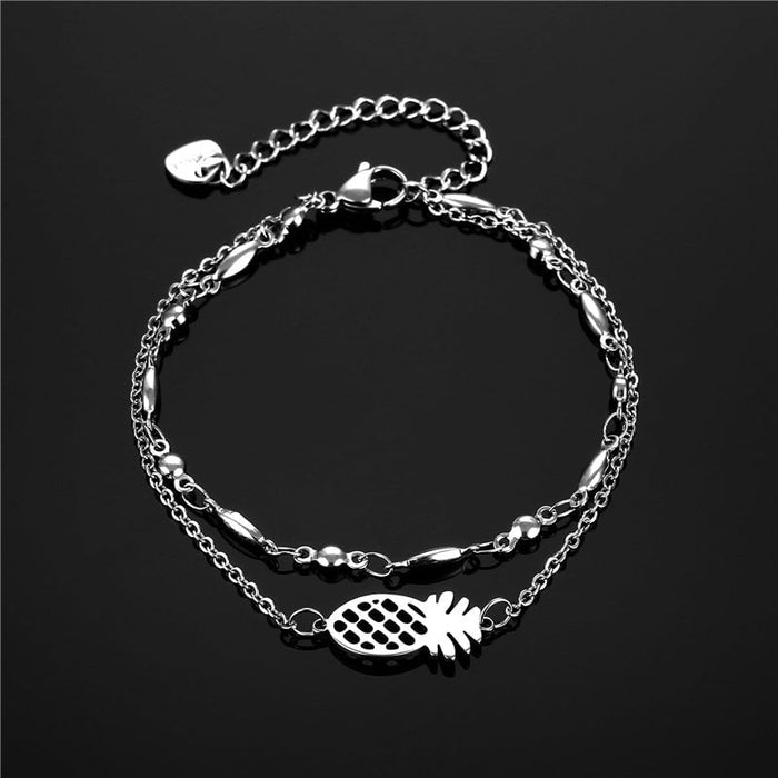 Wholesale non hollowed out pineapple double-layer stainless steel bracelet JDC-BT-Mingm006 Bracelets 敏萌 Rice grain + sl67 Wholesale Jewelry JoyasDeChina Joyas De China