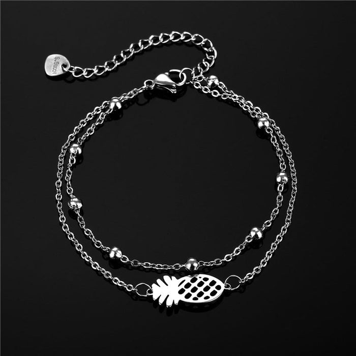 Wholesale non hollowed out pineapple double-layer stainless steel bracelet JDC-BT-Mingm006 Bracelets 敏萌 Round bead + sl67 Wholesale Jewelry JoyasDeChina Joyas De China