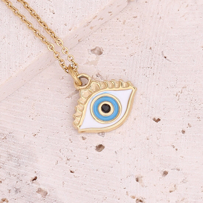 Wholesale oil drop eye necklace star moon stainless steel necklace love pendant JDC-NE-Bingm010 stainless steel 冰萌 11# Lake Blue Wholesale Jewelry JoyasDeChina Joyas De China