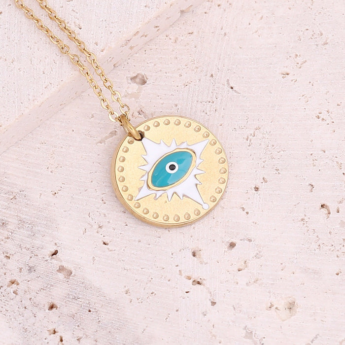 Wholesale oil drop eye necklace star moon stainless steel necklace love pendant JDC-NE-Bingm010 stainless steel 冰萌 7# lake blue Wholesale Jewelry JoyasDeChina Joyas De China