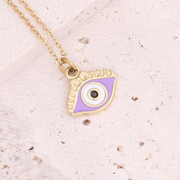 Wholesale oil drop eye necklace star moon stainless steel necklace love pendant JDC-NE-Bingm010 stainless steel 冰萌 9# purple Wholesale Jewelry JoyasDeChina Joyas De China