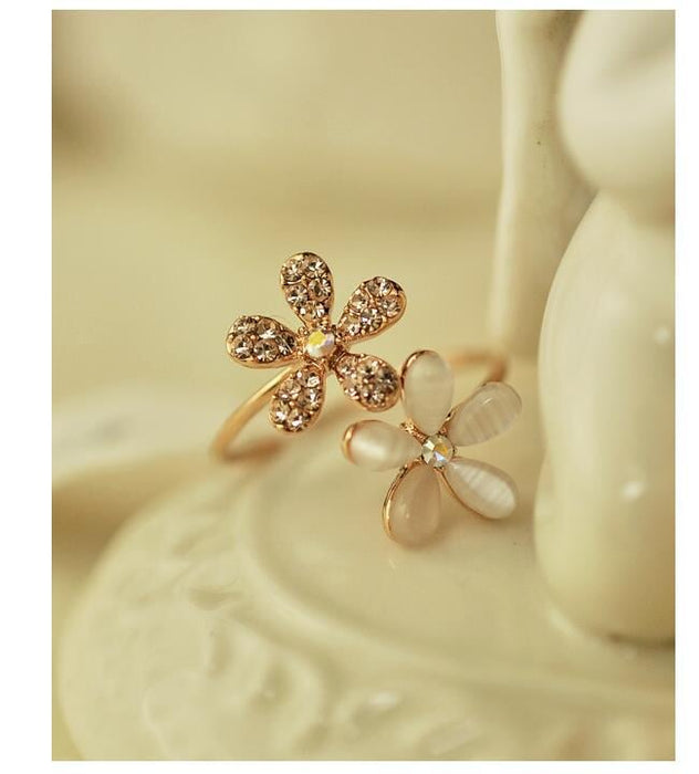 Wholesale opal flower rhinestone open adjustable alloy ring JDC-RS-RL039 Rings 瑞列 Wholesale Jewelry JoyasDeChina Joyas De China
