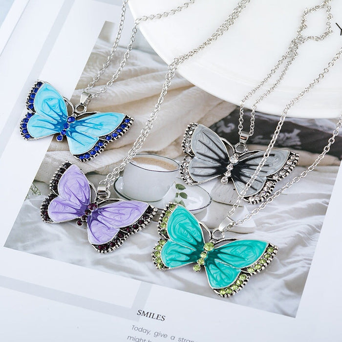 Wholesale Painted Rhinestone Butterfly Alloy Necklace JDC-NE-Saip006 Necklaces 赛蒲 Wholesale Jewelry JoyasDeChina Joyas De China