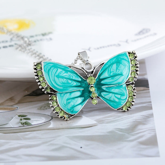 Wholesale Painted Rhinestone Butterfly Alloy Necklace JDC-NE-Saip006 Necklaces 赛蒲 Wholesale Jewelry JoyasDeChina Joyas De China