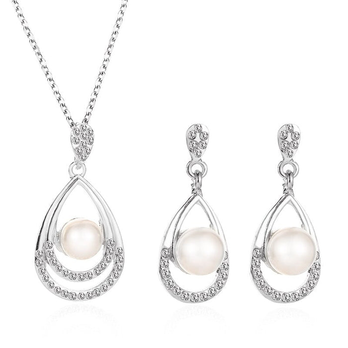 Wholesale Pearl Alloy Diamond Earrings Necklace Set JDC-ST-A001 Suit 妙雅 02whiteK 2599 Wholesale Jewelry JoyasDeChina Joyas De China