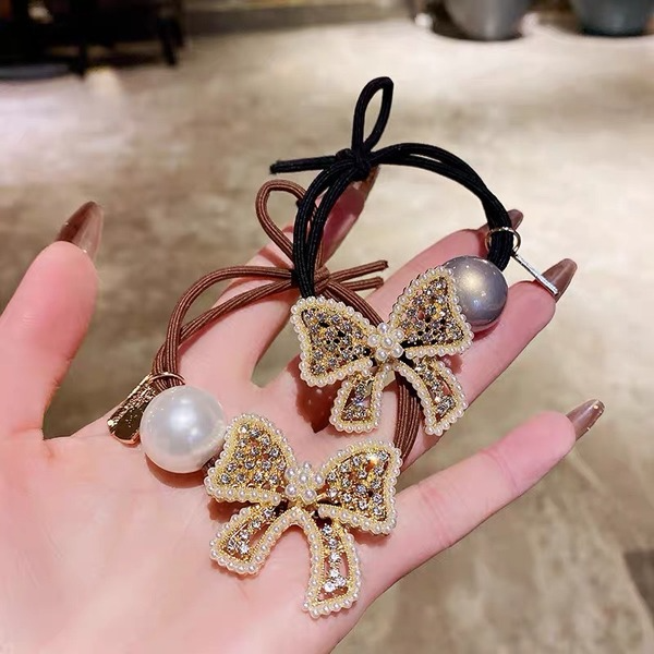 Wholesale Pearl Alloy Rhinestone Bow Hair Scrunchies JDC-HS-GSMC011 Hair Scrunchies 曌彩 Wholesale Jewelry JoyasDeChina Joyas De China