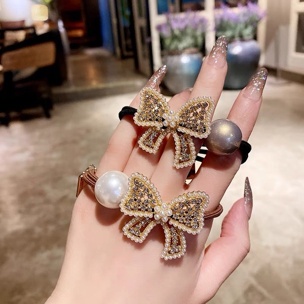 Wholesale Pearl Alloy Rhinestone Bow Hair Scrunchies JDC-HS-GSMC011 Hair Scrunchies 曌彩 Wholesale Jewelry JoyasDeChina Joyas De China