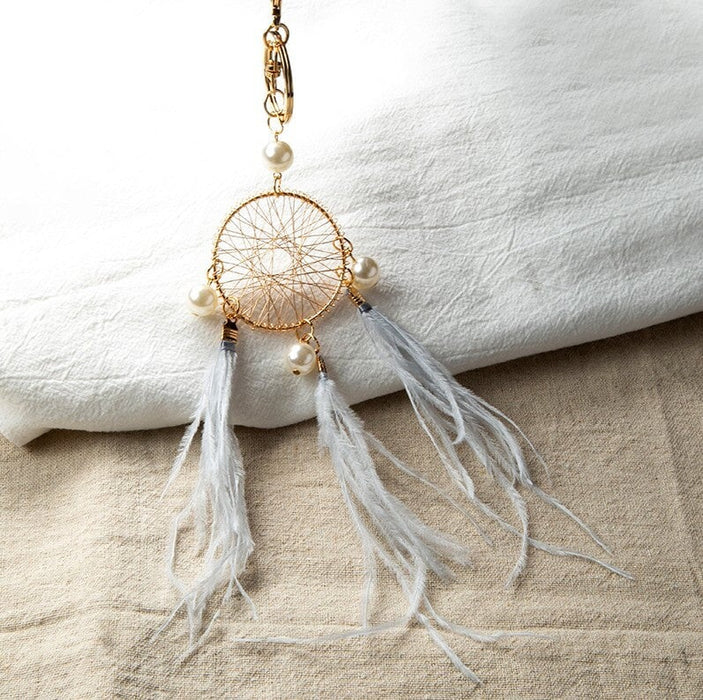 Wholesale pearl feather dreamcatcher keychain JDC-KC-QiaW001 Keychains 恰薇 h Wholesale Jewelry JoyasDeChina Joyas De China