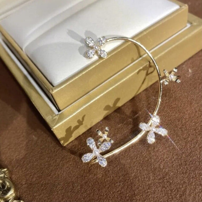 Wholesale pearl flower diamond-encrusted alloy ear clips JDC-ES-ChiH009 Earrings 池豪 Flower left ear Wholesale Jewelry JoyasDeChina Joyas De China