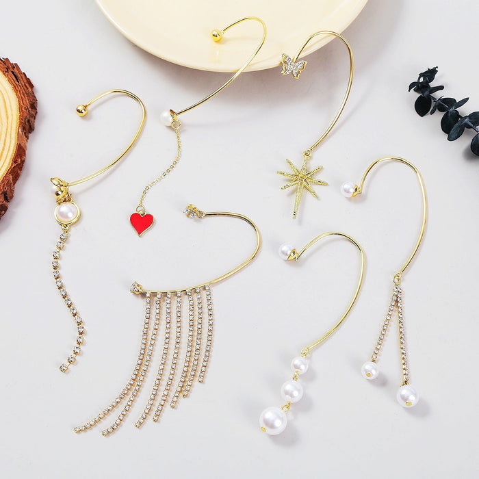 Wholesale pearl love star diamond fringe alloy earhook JDC-ES-ManY008 Earrings 满溢 Wholesale Jewelry JoyasDeChina Joyas De China