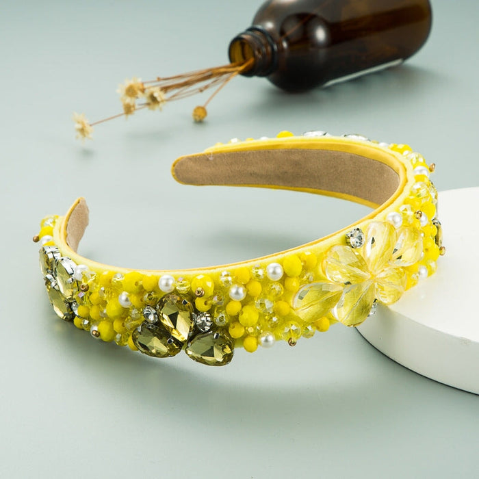 Wholesale Pearl Rhinestone Crystal Cloth Baroque Headband JDC-HD-YiS003 Headband 镱森 yellow Wholesale Jewelry JoyasDeChina Joyas De China