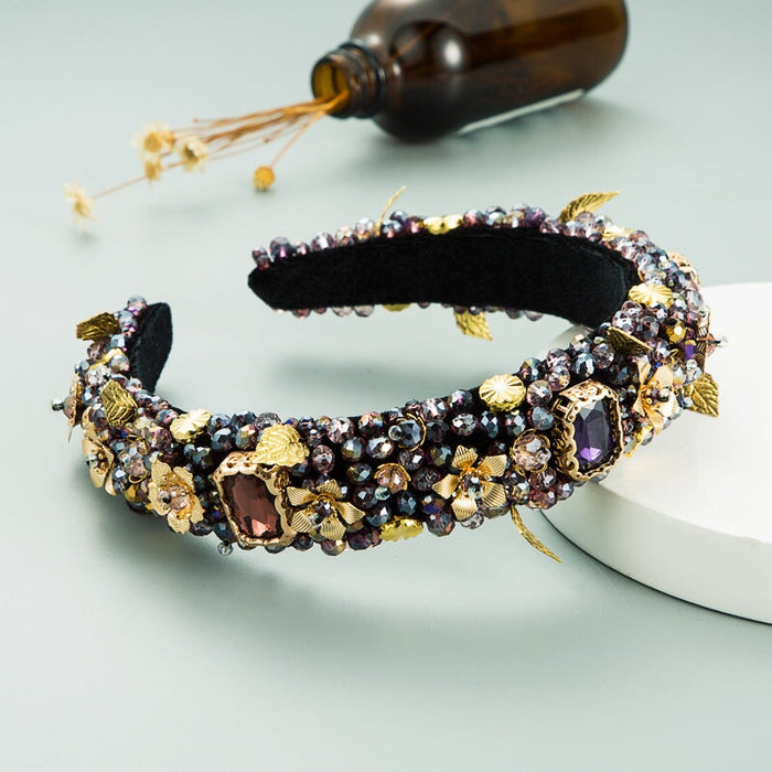 Wholesale Pearl Rhinestone Fabric Alloy Flower Headband JDC-HD-YiS002 Headband 镱森 purple Wholesale Jewelry JoyasDeChina Joyas De China