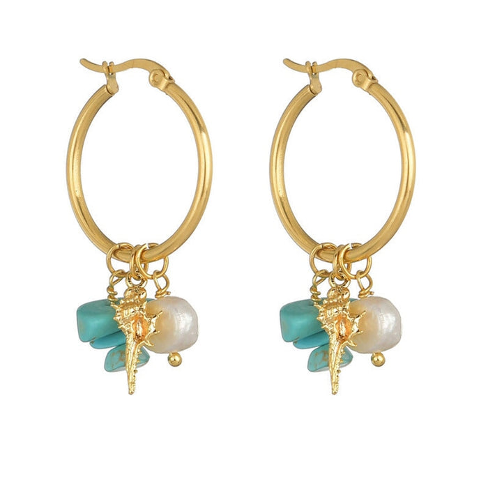 Wholesale pearl shell earrings temperament Turquoise Leaf Earrings JDC-ES-RXSFL009 Earrings 尚芙乐 Wholesale Jewelry JoyasDeChina Joyas De China