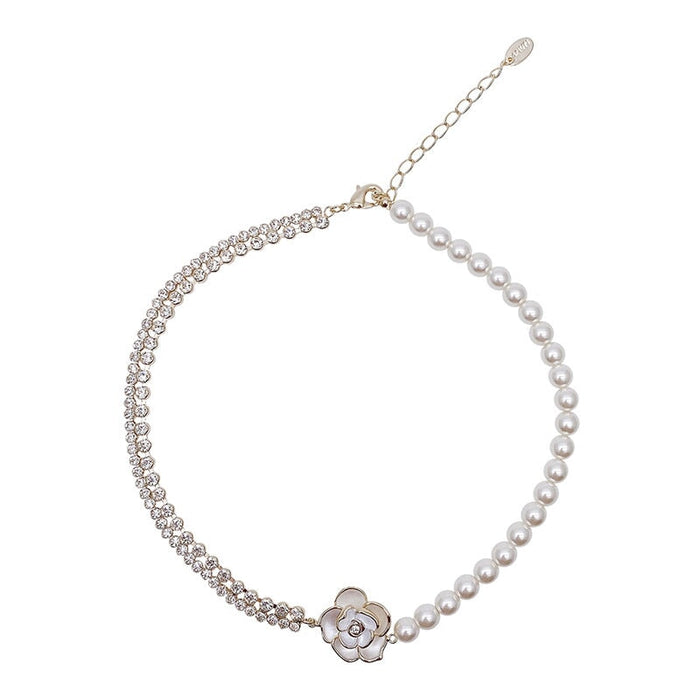 Wholesale pearl splicing camellia alloy necklace JDC-NE-BaoY001 Necklaces 宝钰 Wholesale Jewelry JoyasDeChina Joyas De China