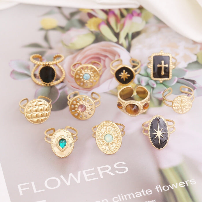 Wholesale personalized natural stone stainless steel ring female JDC-RS-Bingm012 Rings 冰萌 Wholesale Jewelry JoyasDeChina Joyas De China