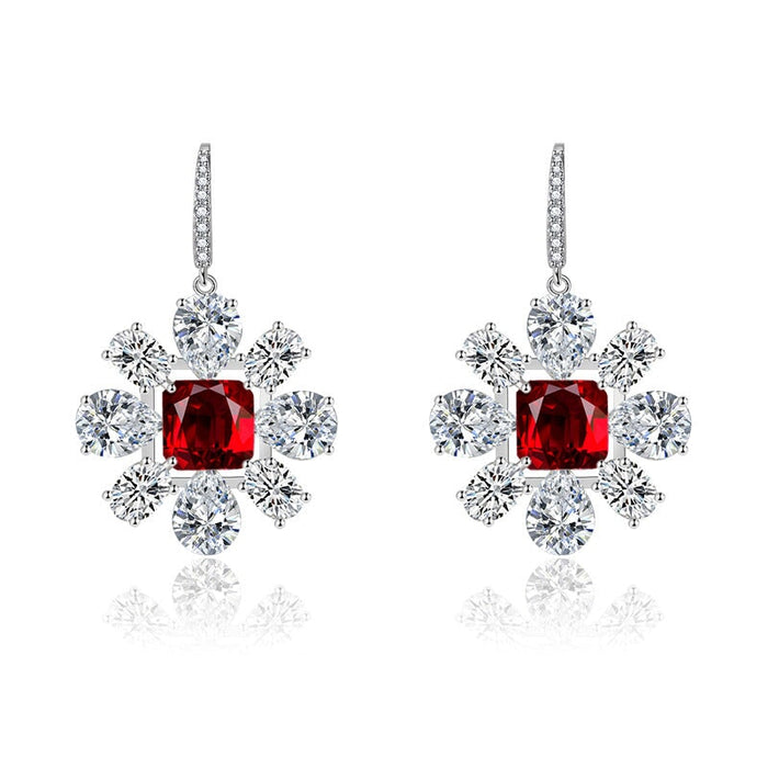 Wholesale petal long silver plated earrings JDC-ES-BZ003 Earrings 标志 Red Wholesale Jewelry JoyasDeChina Joyas De China