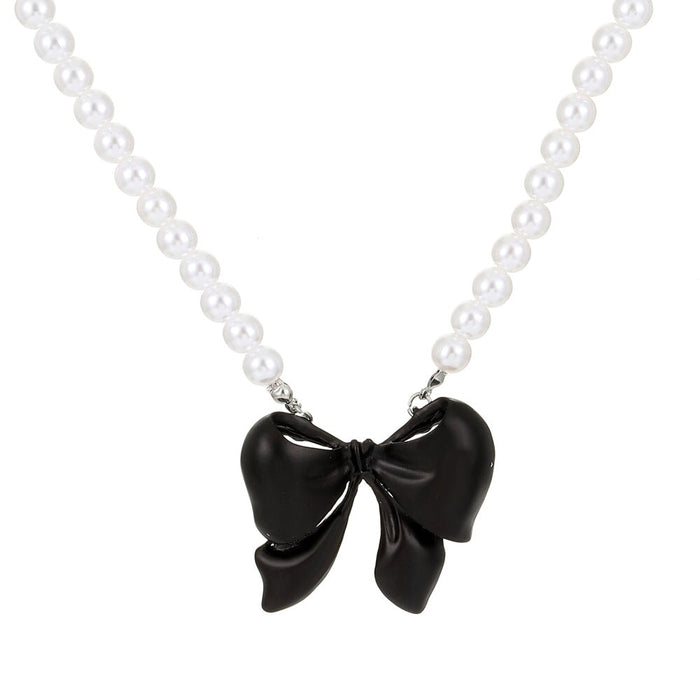 Wholesale Pink Bow Pearl Alloy Necklace JDC-NE-A106 Necklaces 妙雅 01black9684 Wholesale Jewelry JoyasDeChina Joyas De China