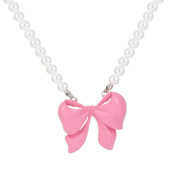 Wholesale Pink Bow Pearl Alloy Necklace JDC-NE-A106 Necklaces 妙雅 Wholesale Jewelry JoyasDeChina Joyas De China