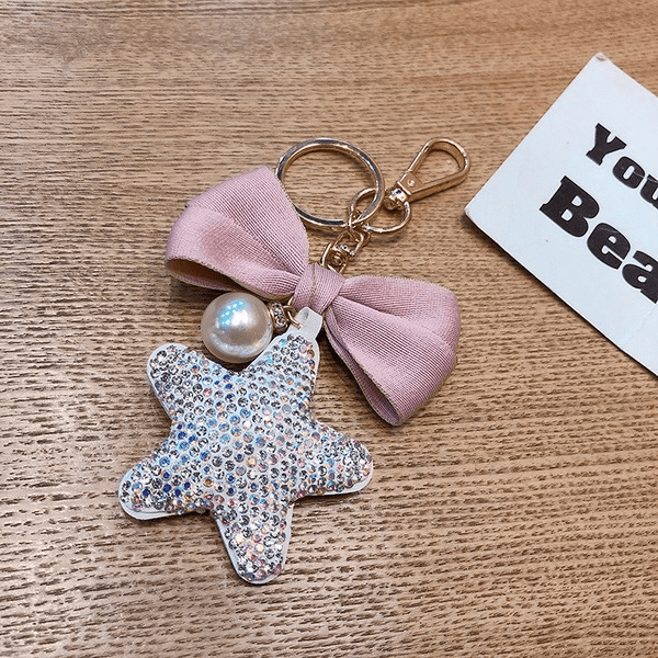 Wholesale pink bow pentagram keychain with Rhinestones JDC-KC-LX045 Keychains 恋希 Wholesale Jewelry JoyasDeChina Joyas De China