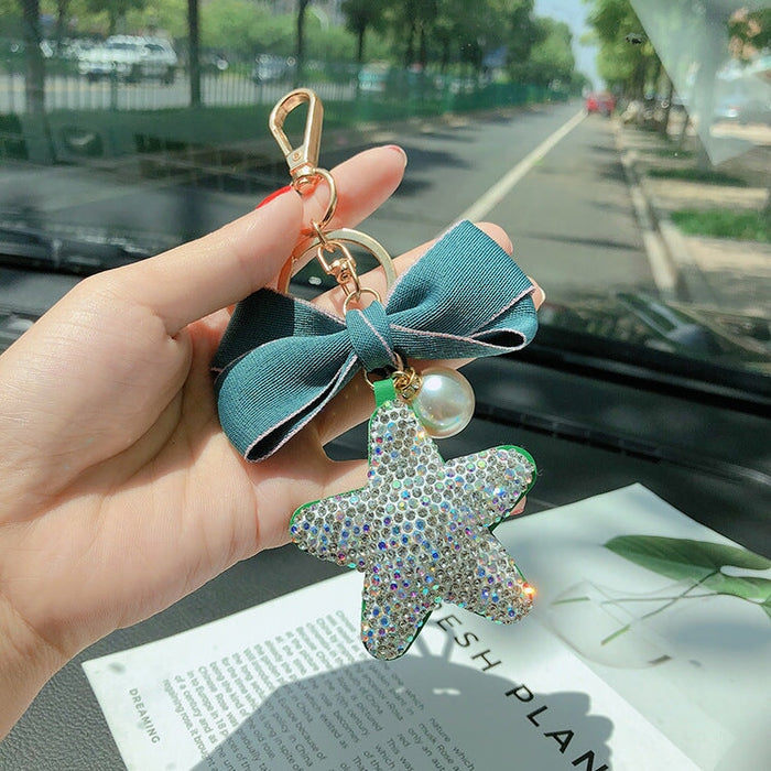 Wholesale pink bow pentagram keychain with Rhinestones JDC-KC-LX045 Keychains 恋希 Pentagram green Wholesale Jewelry JoyasDeChina Joyas De China