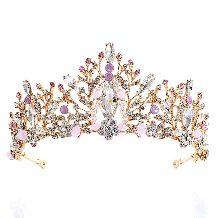 Wholesale pink diamond crystal handmade beaded crown hair band JDC-HD-ZuanG004 Headband 钻岗 Wholesale Jewelry JoyasDeChina Joyas De China