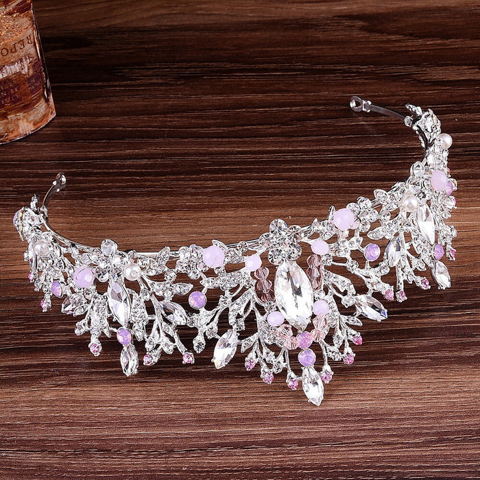 Wholesale pink diamond crystal handmade beaded crown hair band JDC-HD-ZuanG004 Headband 钻岗 Wholesale Jewelry JoyasDeChina Joyas De China
