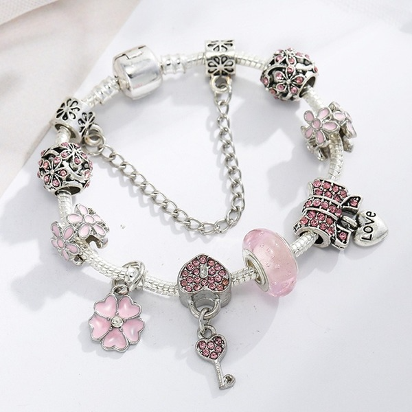 Wholesale Pink Flower Alloy Bracelet JDC-BT-XingL013 Bracelet 星銮 16cm Wholesale Jewelry JoyasDeChina Joyas De China