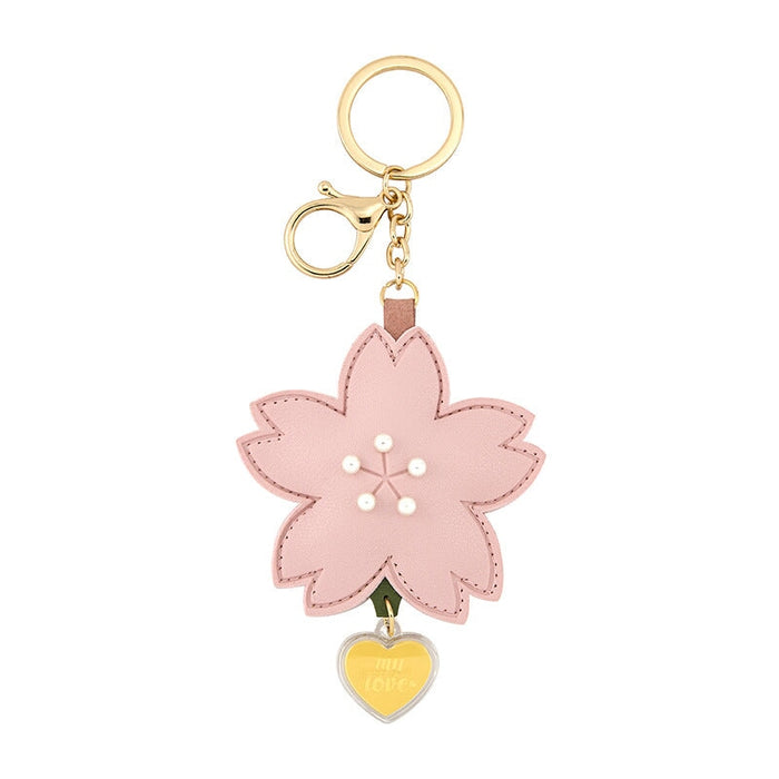 Wholesale Pink Leather Key Chain JDC-KC-Bam009 Keychains 捌门 Cherry blossom-gold tag gift box Wholesale Jewelry JoyasDeChina Joyas De China