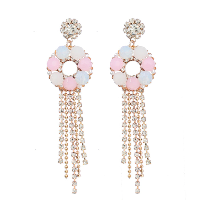 Wholesale Pink Rhinestone Tassel Earrings JDC-ES-JL927 Earrings 氿乐 pink Wholesale Jewelry JoyasDeChina Joyas De China
