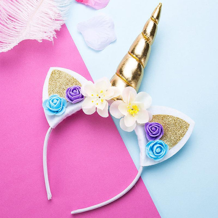 Bulk Jewelry Wholesale pink unicorn flowers hairband children's birthday gift headband JDC-HD-i002 Wholesale factory from China YIWU China